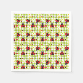 Ladybug Picnic Red Grönt Gingham Summer Pappersservett