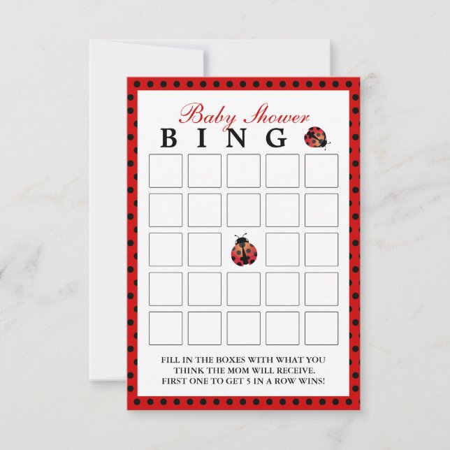 Ladybug Polka Dot Baby Shower Bingo Cards (Framsida)