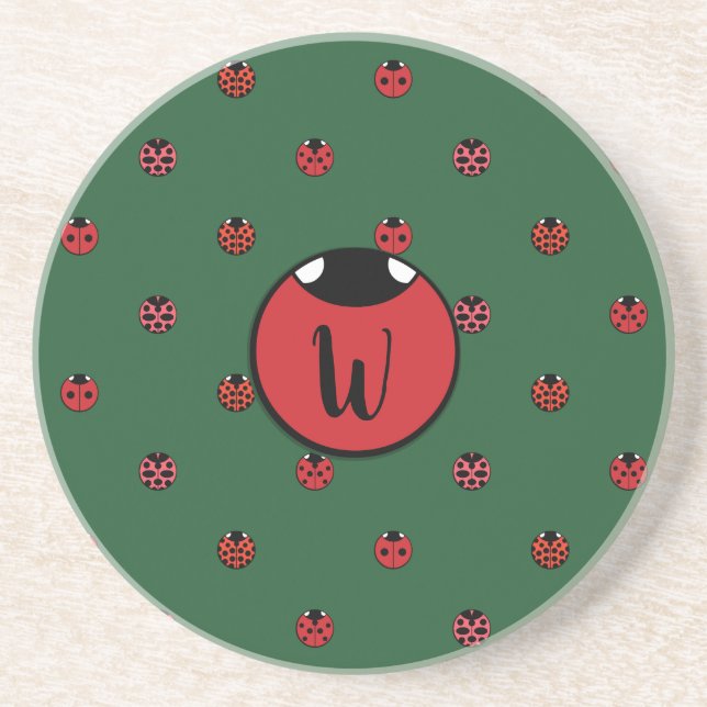 Ladybug Polka dots Sandstone Underlägg (Framsidan)