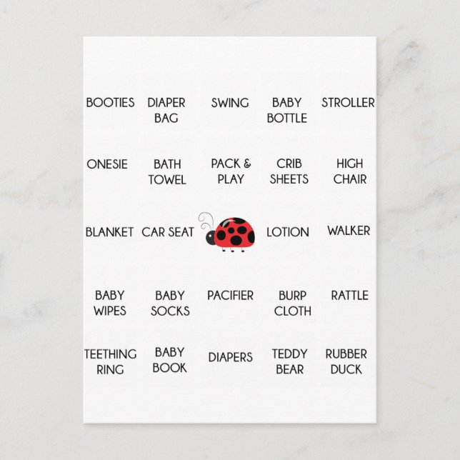 Ladybug Polkadots Baby Shower Bingo Call Ord Inbjudan Vykort (Framsida)