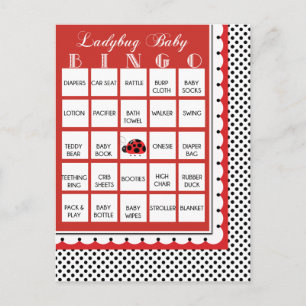 Ladybug Polkadots Baby Shower Bingo Card 11 Inbjudan Vykort