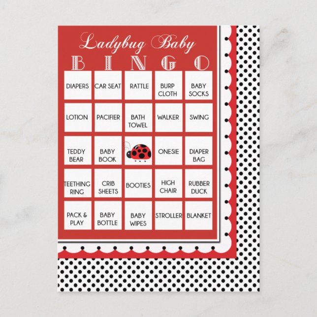 Ladybug Polkadots Baby Shower Bingo Card 11 Inbjudan Vykort (Framsida)