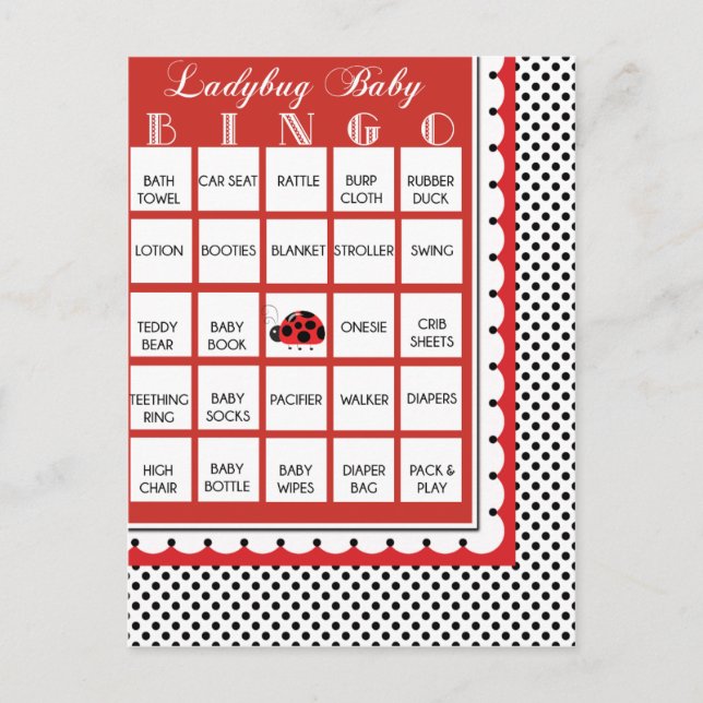 Ladybug Polkadots Baby Shower Bingo Card 13 Inbjudan Vykort (Framsida)
