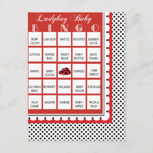Ladybug Polkadots Baby Shower Bingo Card 15 Inbjudan Vykort