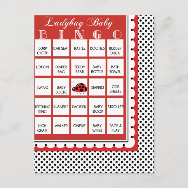 Ladybug Polkadots Baby Shower Bingo Card 15 Inbjudan Vykort (Framsida)