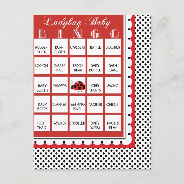 Ladybug Polkadots Baby Shower Bingo Card 16 Inbjudan Vykort (Framsida)