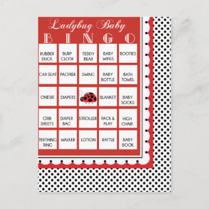 Ladybug Polkadots Baby Shower Bingo Card 18 Inbjudan Vykort