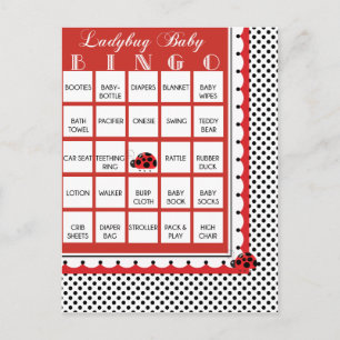 Ladybug Polkadots Baby Shower Bingo Card 1 Inbjudan Vykort