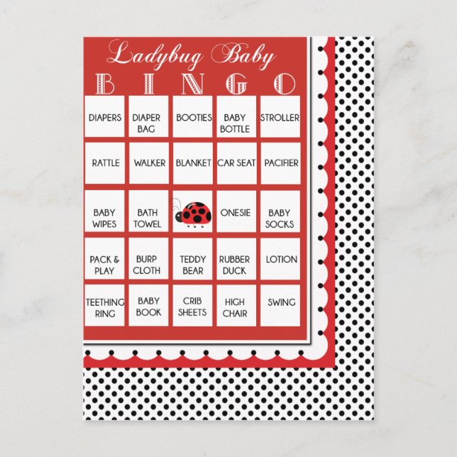 Ladybug Polkadots Baby Shower Bingo Card 22 Inbjudan Vykort (Framsida)