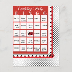 Ladybug Polkadots Baby Shower Bingo Card 2 Inbjudan Vykort
