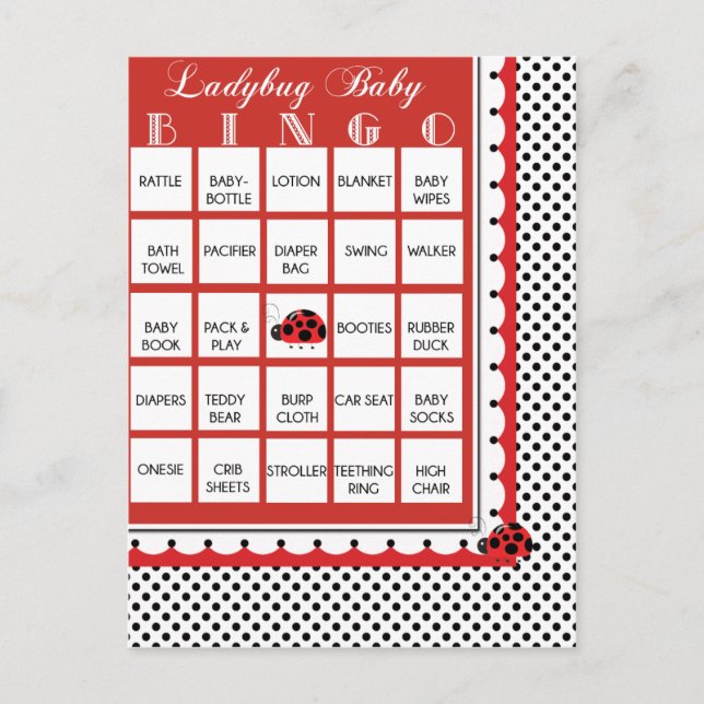 Ladybug Polkadots Baby Shower Bingo Card 2 Inbjudan Vykort (Framsida)