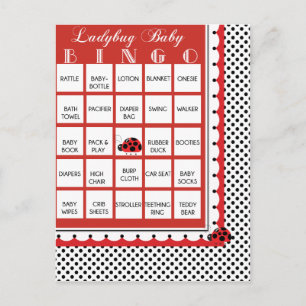 Ladybug Polkadots Baby Shower Bingo Card 3 Inbjudan Vykort