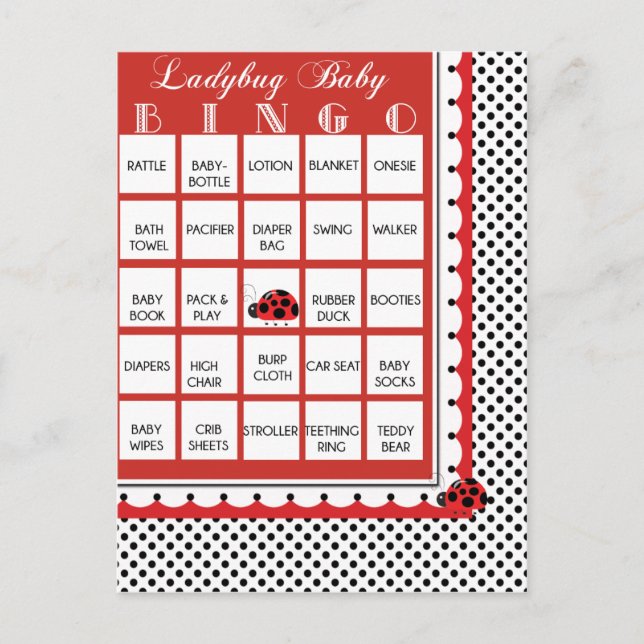 Ladybug Polkadots Baby Shower Bingo Card 3 Inbjudan Vykort (Framsida)