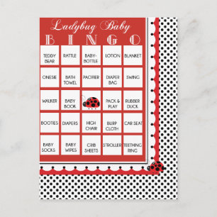 Ladybug Polkadots Baby Shower Bingo Card 4 Inbjudan Vykort