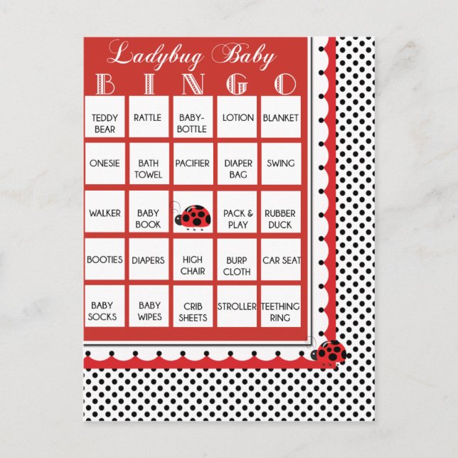 Ladybug Polkadots Baby Shower Bingo Card 4 Inbjudan Vykort (Framsida)
