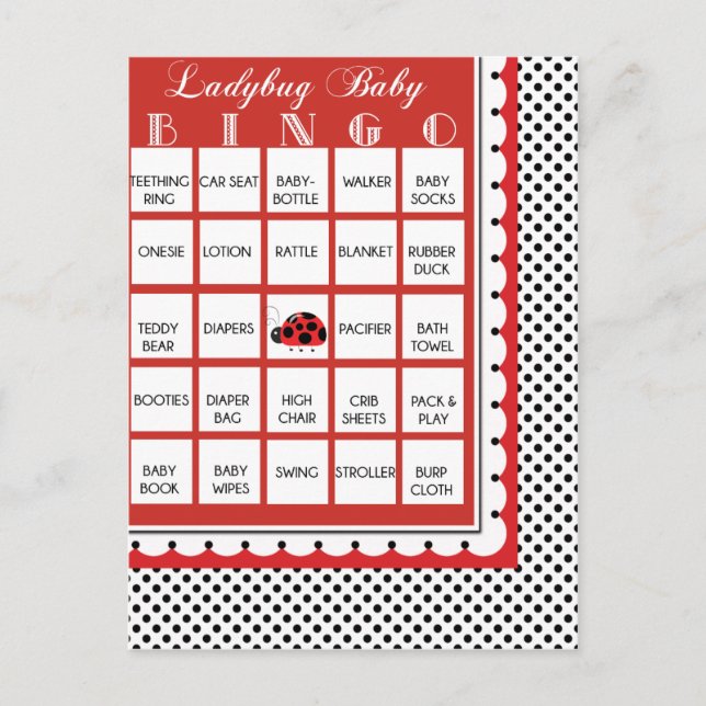 Ladybug Polkadots Baby Shower Bingo Card 6 Inbjudan Vykort (Framsida)