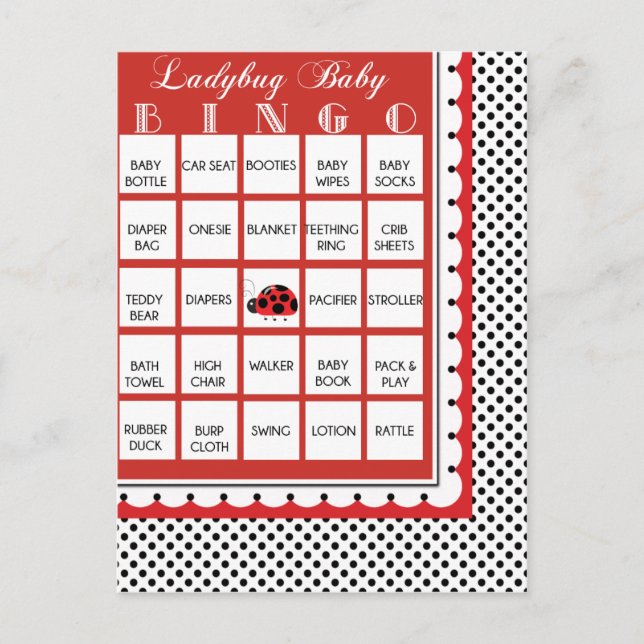 Ladybug Polkadots Baby Shower Bingo Card 8 Inbjudan Vykort (Framsida)