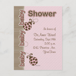 Ladybug Postcard Baby Shower i Rosa Inbjudan Vykort
