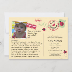 Ladybug Postcard Födelsedagsfest inbjudan