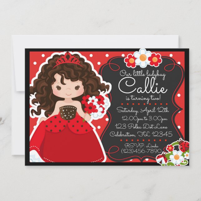 Ladybug Prinsessa Födelsedagsfirande Inbjudningar (Framsida)
