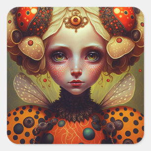 Ladybug Queen 2 Cute Fantasy Art Fyrkantigt Klistermärke