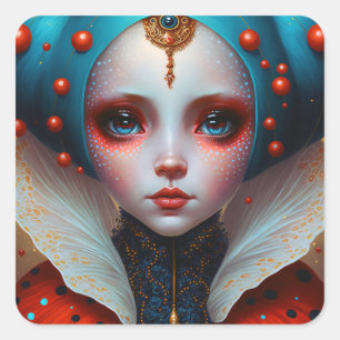 Ladybug Queen Cute Fantasy Art Fyrkantigt Klistermärke