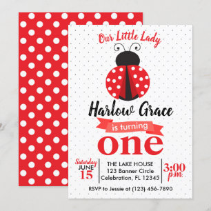 Ladybug Red and Black Polka Dot Birthday Inbjudningar