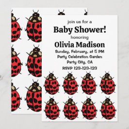 Ladybug Red Black Insekt Ladybug Flicka Shower Inbjudningar