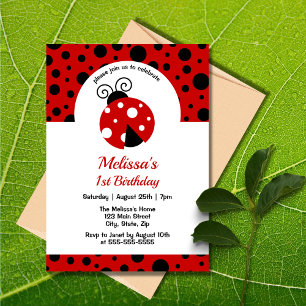 Ladybug Red Black Polka dots Barns födelsedag Inbjudningar