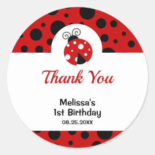 Ladybug Red Black Polka dots Barns födelsedag Runt Klistermärke
