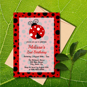 Ladybug Red Black Ram Polka dots Barns födelsedag Inbjudningar