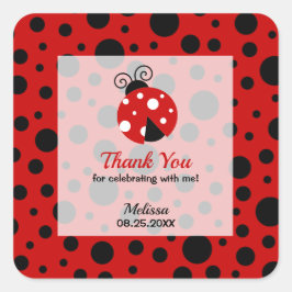 Ladybug Red Black Ram Polka dots Tack Fyrkantigt Klistermärke