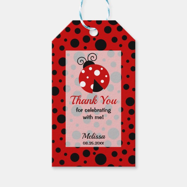 Ladybug Red Black Ram Polka dots Tack Presentetikett (Framsidan)
