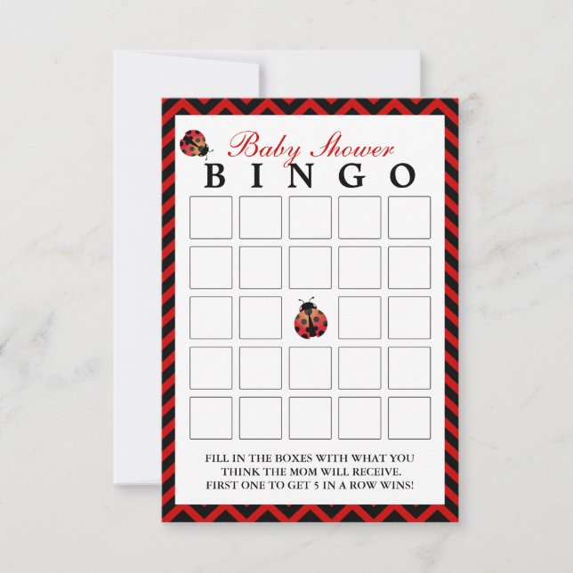 Ladybug Red Chevron Baby Shower Bingo Cards Inbjudningar (Framsida)