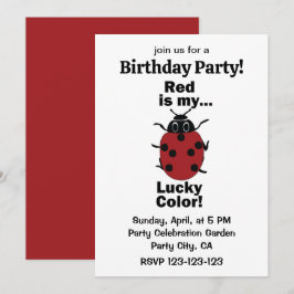 Ladybug Red Is My Lucky Color Funny Birthday Party Inbjudningar