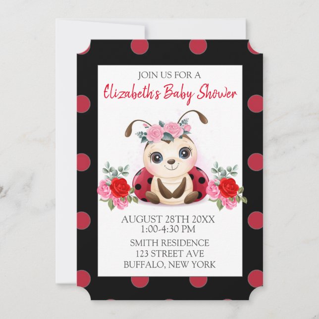 Ladybug Red Rosa Flora Girl Baby Shower-inbjudan Inbjudningar (Framsida)