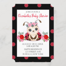 Ladybug Red Rosa Flora Girl Baby Shower-inbjudan