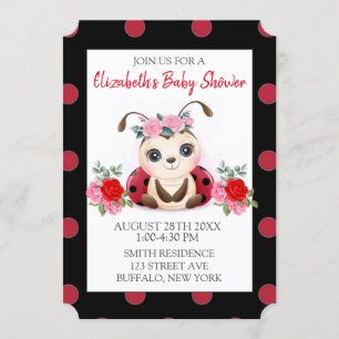 Ladybug Red Rosa Flora Girl Baby Shower-inbjudan Inbjudningar