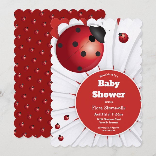 Ladybug Red White Black Baby Shower-inbjudan Inbjudningar (Fram/baksida)