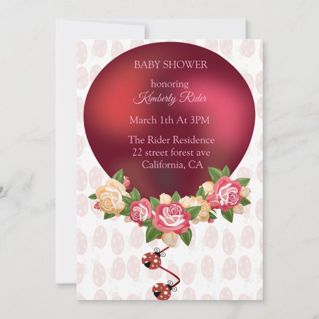 Ladybug Röd ros Baby Shower-inbjudan Inbjudningar (Framsida)