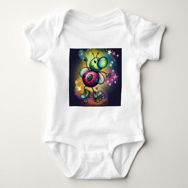 Ladybug Roller Disco Baby Bodysuit T Shirt (Framsida)