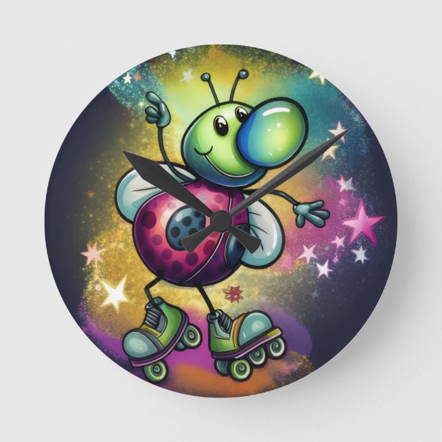 Ladybug Roller Disco Wall Clock Rund Klocka (Framsida)
