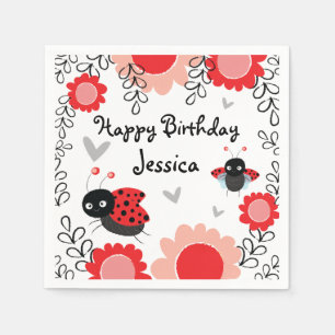 Ladybug Rosa and Red Blommigt Bithday Party Pappersservett