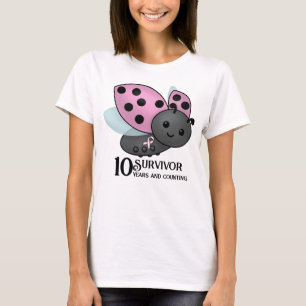 Ladybug Rosa Awareness Ribbon 10-årig överlevnad T Shirt