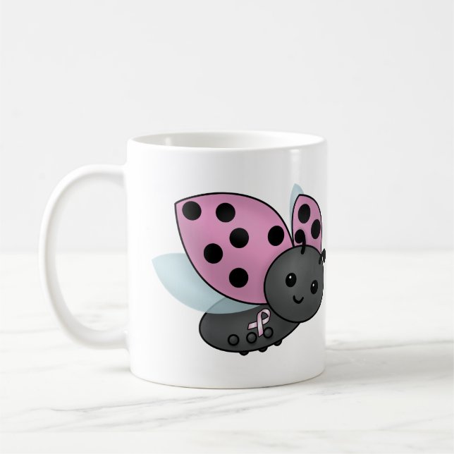 Ladybug Rosa Awareness Ribbon Coffee Mugg (Vänster)
