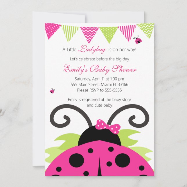 Ladybug Shock rosa Baby Shower Party-inbjudan Inbjudningar (Framsida)