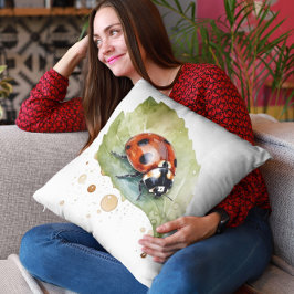 Ladybug sitta på löv i vibrerande vattenfärg kudde