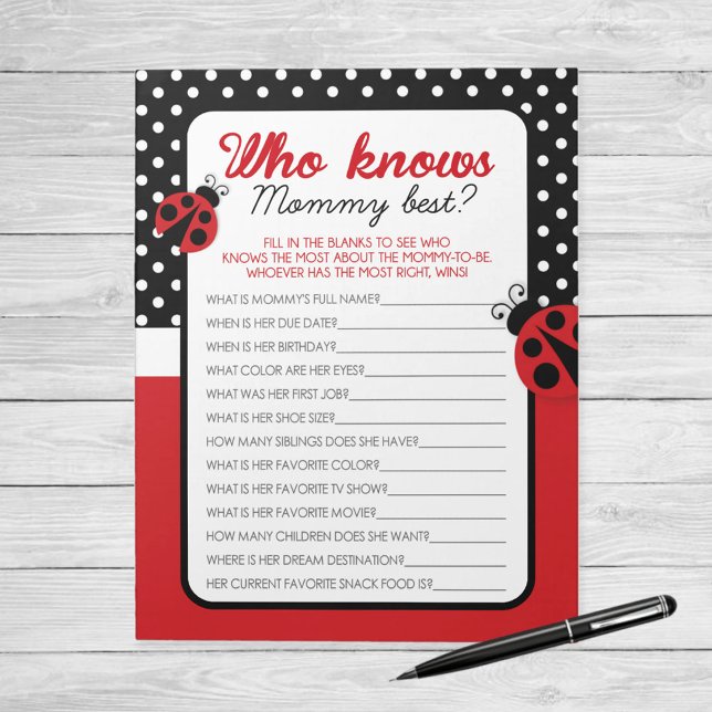 Ladybug som känner Mamma Best Baby Game Pack Anteckningsblock (Ladybug Who Knows Mommy Best Baby Shower Game)