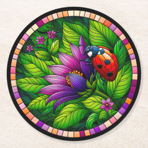 Ladybug Stached Glass Underlägg Papper Rund
