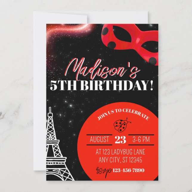Ladybug Superhero Birthday Invitation Kort (Framsida)